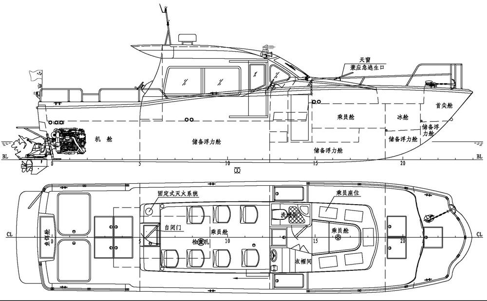 JS-UF40新款钓鱼艇平面布局图