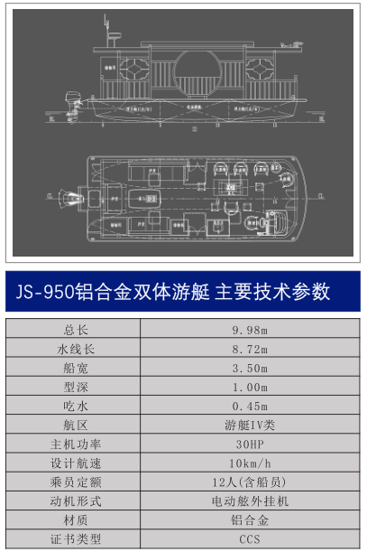 铝合金双体复古风格电动船